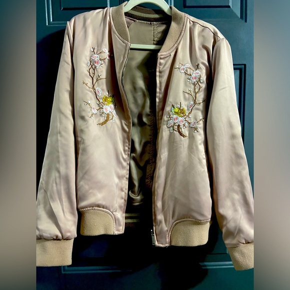 Primark Pink and Cream Embroidered Bomber Jacket - Picture 1 of 4